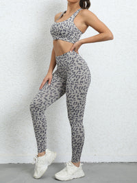 Thumbnail for Leopard Print Active Top and Leggings