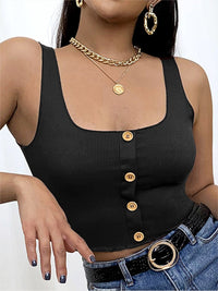 Thumbnail for Women's Knit Square Neck Button Breasted Tank Top