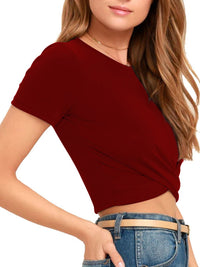 Thumbnail for Women's Solid Color Twist Crop T-Shirt