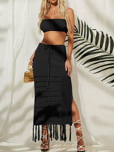 Women's bikini cover-up top wrap chest dress two-piece tie-up tassel beach sunscreen dress
