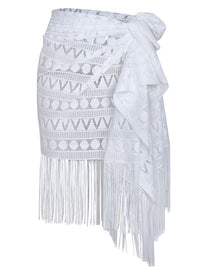Thumbnail for Women's hollow beach lace fringed cover-up skirt