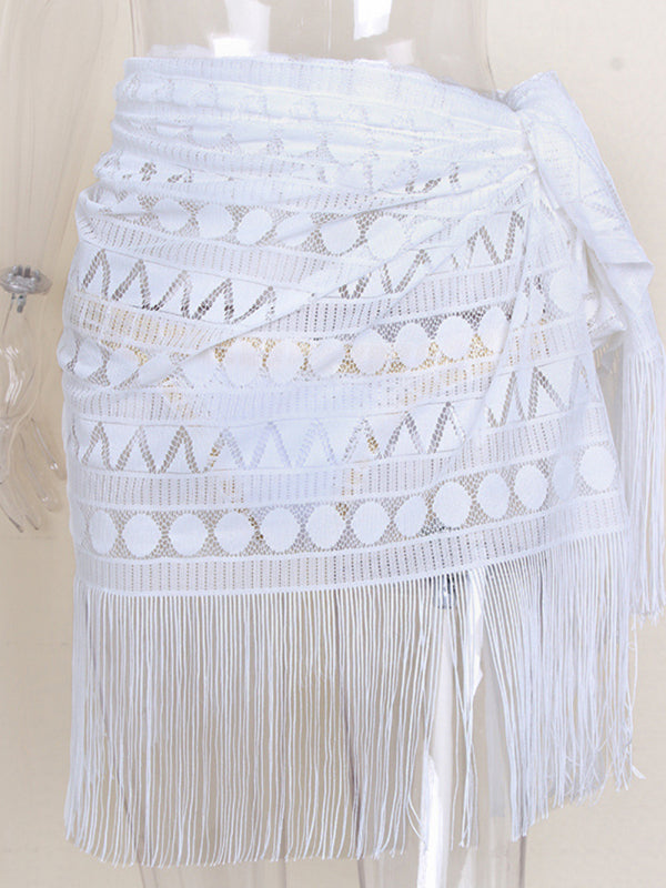 Women's hollow beach lace fringed cover-up skirt