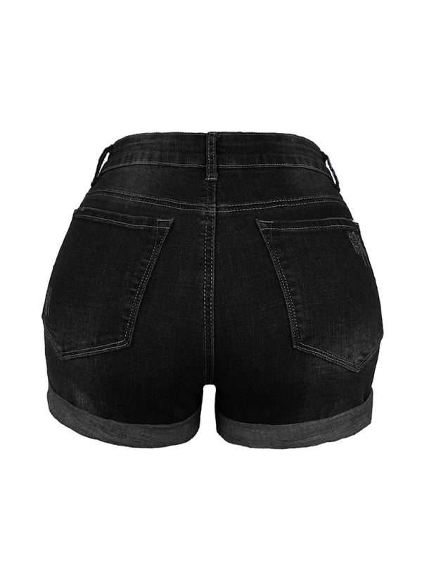 Cuffed Distressed Mini Denim Shorts
