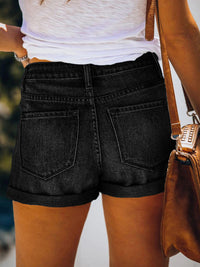 Thumbnail for Cuffed Distressed Mini Denim Shorts