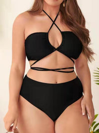 Thumbnail for Plus Size Halter Backless Cross Strap Bikini Set