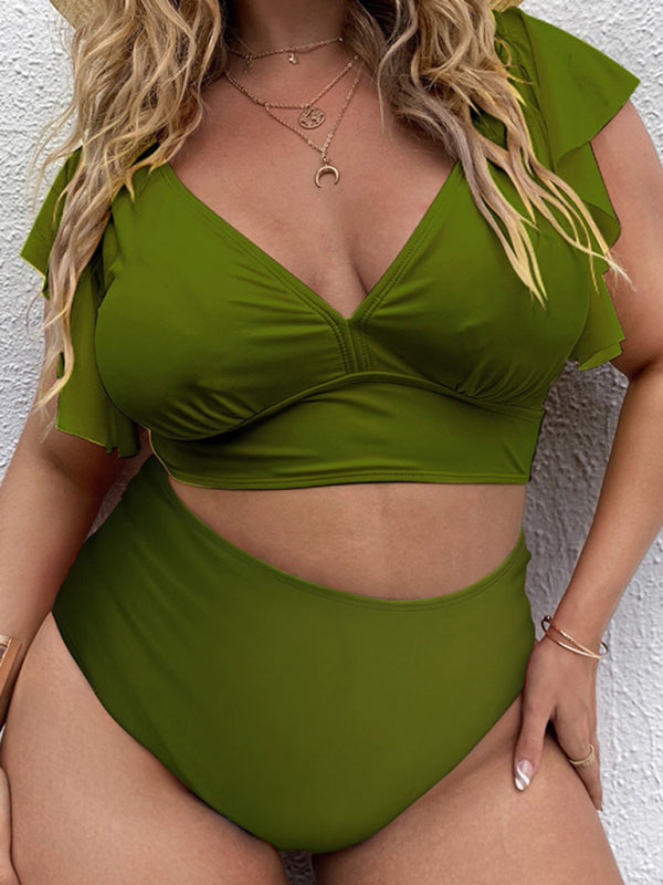 Full Size Ruffle Sleeve V-Neck Bikini Set