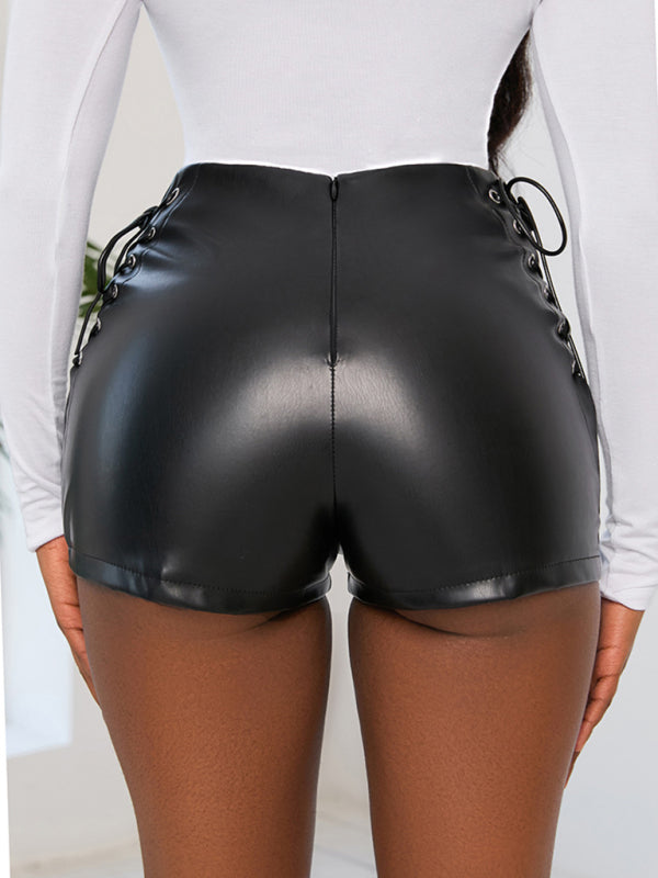 Women's High Waist Elastic PU Leather Shorts