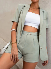 Thumbnail for Women's Solid Blazer And High Waist Shorts Two-piece Set