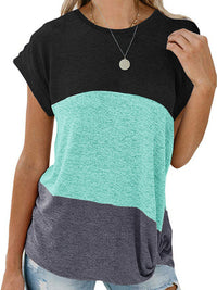 Thumbnail for Knitted Color Contrast Short Sleeve T-Shirt