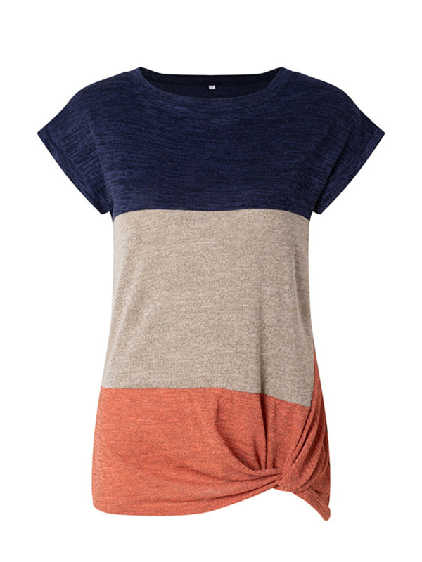 Knitted Color Contrast Short Sleeve T-Shirt