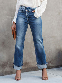 Thumbnail for Women's High Waist Irregular Button Jeans