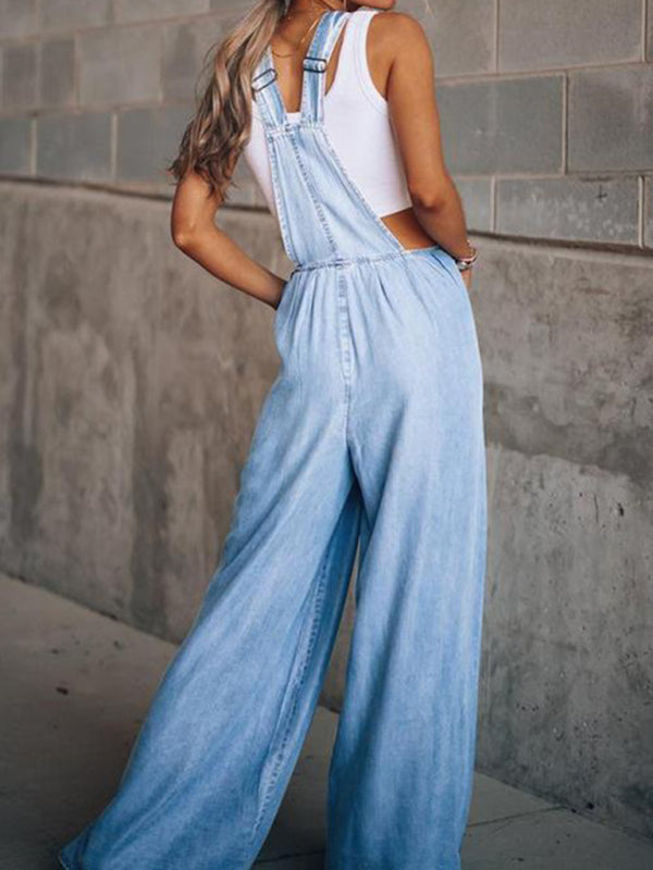 Relaxed Casual Wide Leg Denim Overalls
