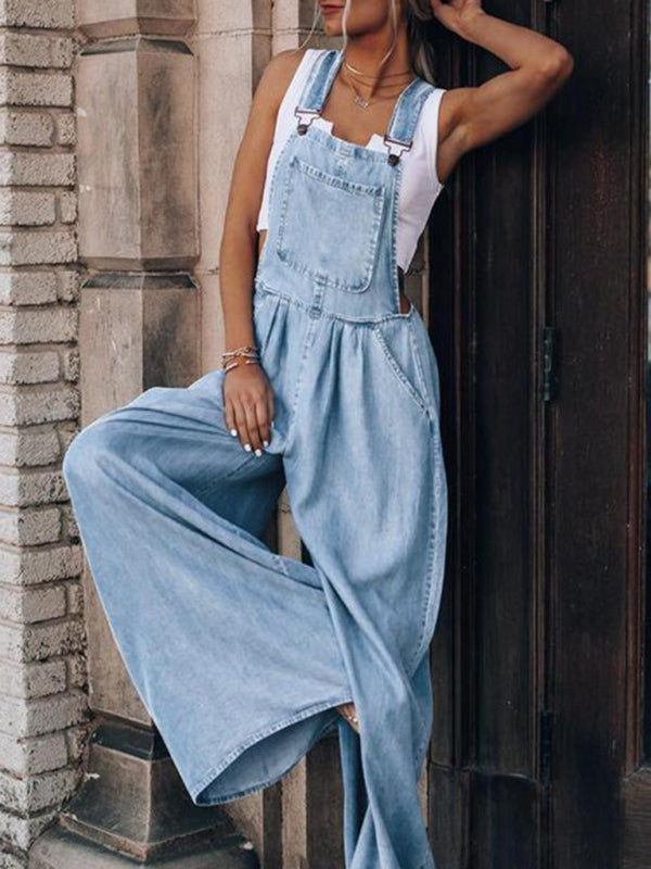 Relaxed Casual Wide Leg Denim Overalls