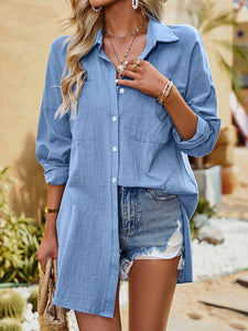 Women's Long Sleeve Chambray Button Front Top