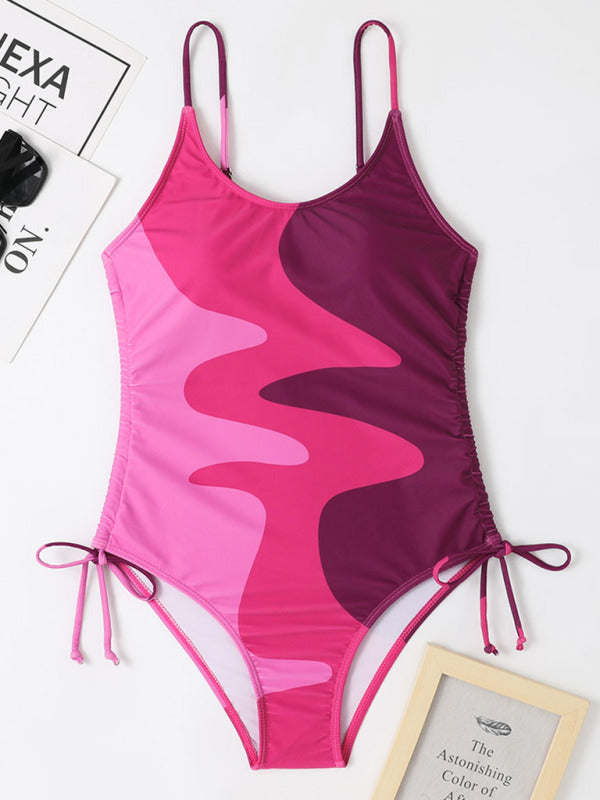 Colorblock Drawstring One-Piece Swimsuit