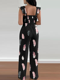 Thumbnail for Women's casual feather print two-piece pants set
