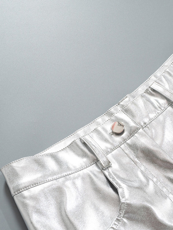 High Waist Metalic PU Leather Pants