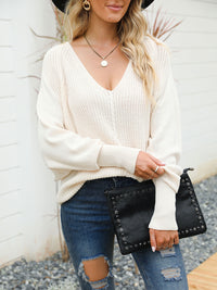 Thumbnail for Dolman Sleeve V-Neck Loose Fit Sweater