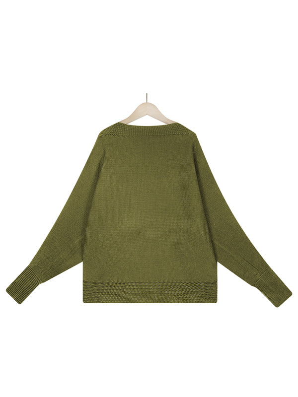 Dolman Sleeve V-Neck Loose Fit Sweater