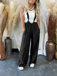 Thumbnail for Wide Leg Pleated Tie Overalls