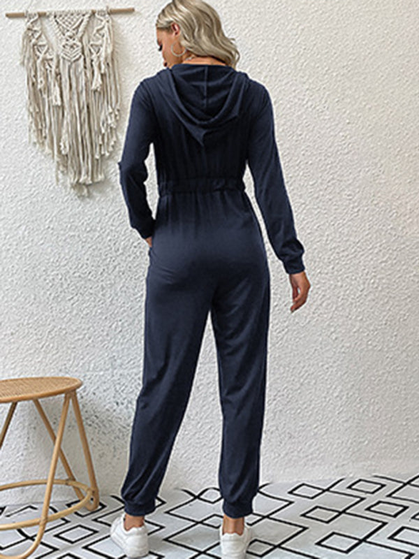 Solid Color Casual Zip Up Jumpsuit