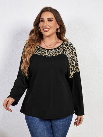 Full Size Leopard Print Long Sleeve Round Neck Top