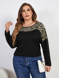 Thumbnail for Full Size Leopard Print Long Sleeve Round Neck Top