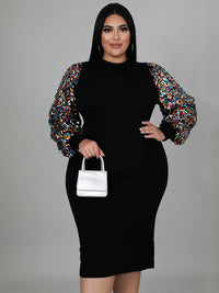 Thumbnail for Plus Size Solid Color Sequin Puff Sleeve Midi Dress