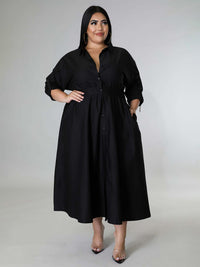 Thumbnail for Plus Size Solid Color Cinched Waist Long-Sleeved Shirt Dress