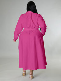 Thumbnail for Plus Size Solid Color Cinched Waist Long-Sleeved Shirt Dress