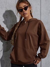 Thumbnail for Women's Casual Solid Color Kanagaroo Pocket Hoodie