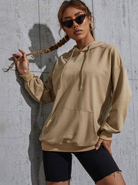 Thumbnail for Women's Casual Solid Color Kanagaroo Pocket Hoodie