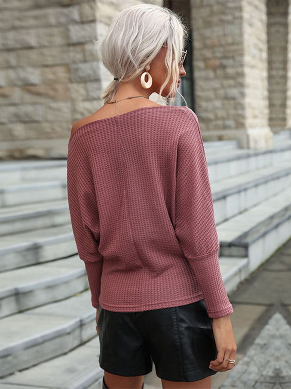 Solid Color Long Sleeve Off Shoulder Knit Sweater