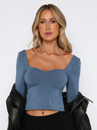 Thumbnail for Solid Color Square Neck Long Sleeve Gathered Side Slit Top T-Shirt
