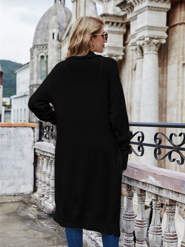 Open Front Long Knitted Cardigan