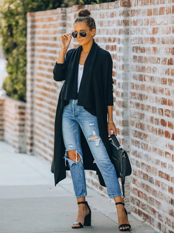Open Front Long Knitted Cardigan