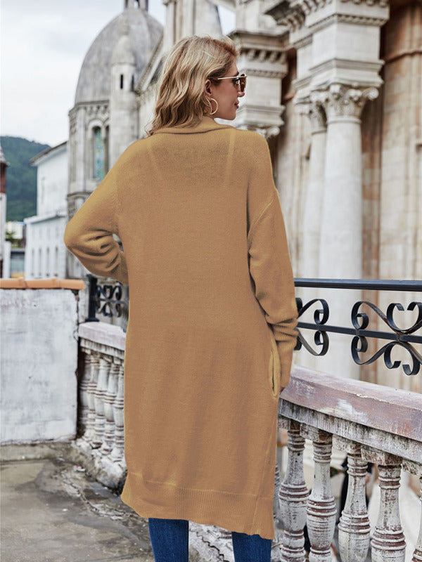 Open Front Long Knitted Cardigan