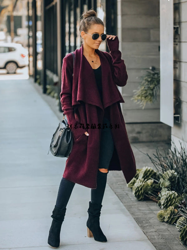 Open Front Long Knitted Cardigan