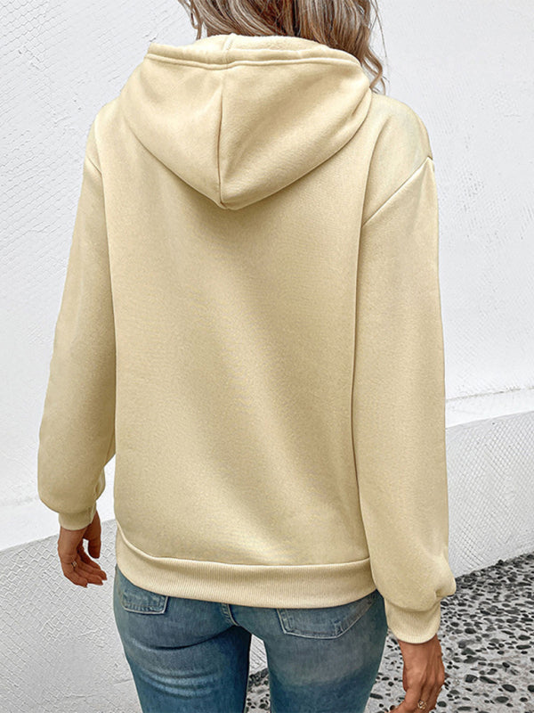 Casual Long Sleeve Solid Color Hooded Sweatshirt