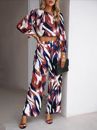 Thumbnail for Printed Crop Top and Wide Leg Pants Set