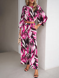Thumbnail for Printed Crop Top and Wide Leg Pants Set