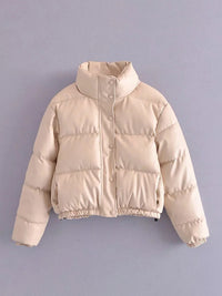 Thumbnail for Stand Collar PU Leather Puffer Coat