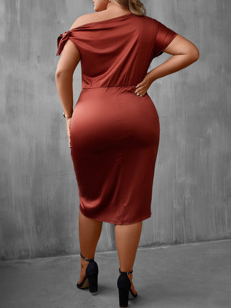 Plus Size Off-Shoulder Tulip Hem Slit Dress