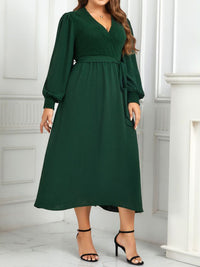 Thumbnail for Plus Sive V-Neck Bishop Sleeve Midi Dress