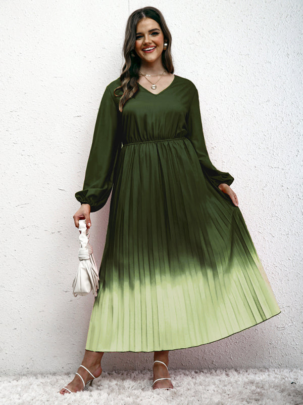 Plus Size Ombre Pleated Dress