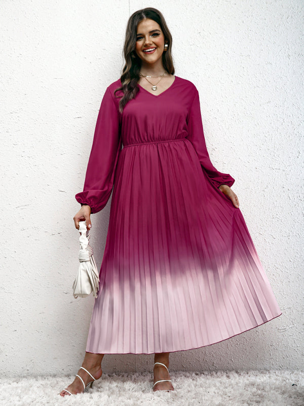 Plus Size Ombre Pleated Dress