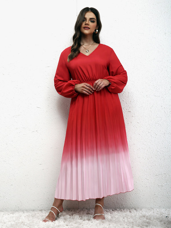 Plus Size Ombre Pleated Dress
