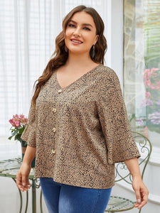 Plus Size 3/4 Bell Sleeve Blouse