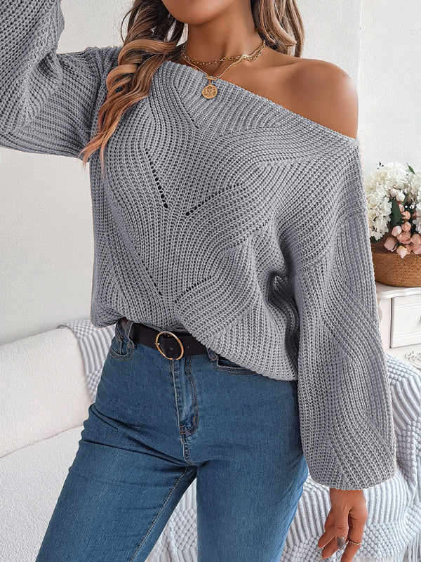 Hollow Off-Should Lantern Sleeve Sweater