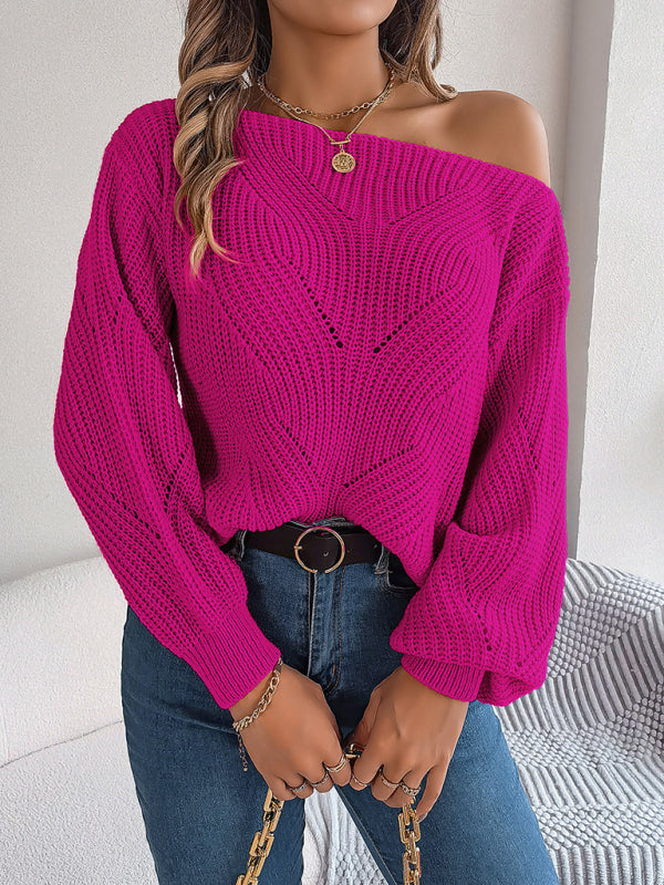 Hollow Off-Should Lantern Sleeve Sweater